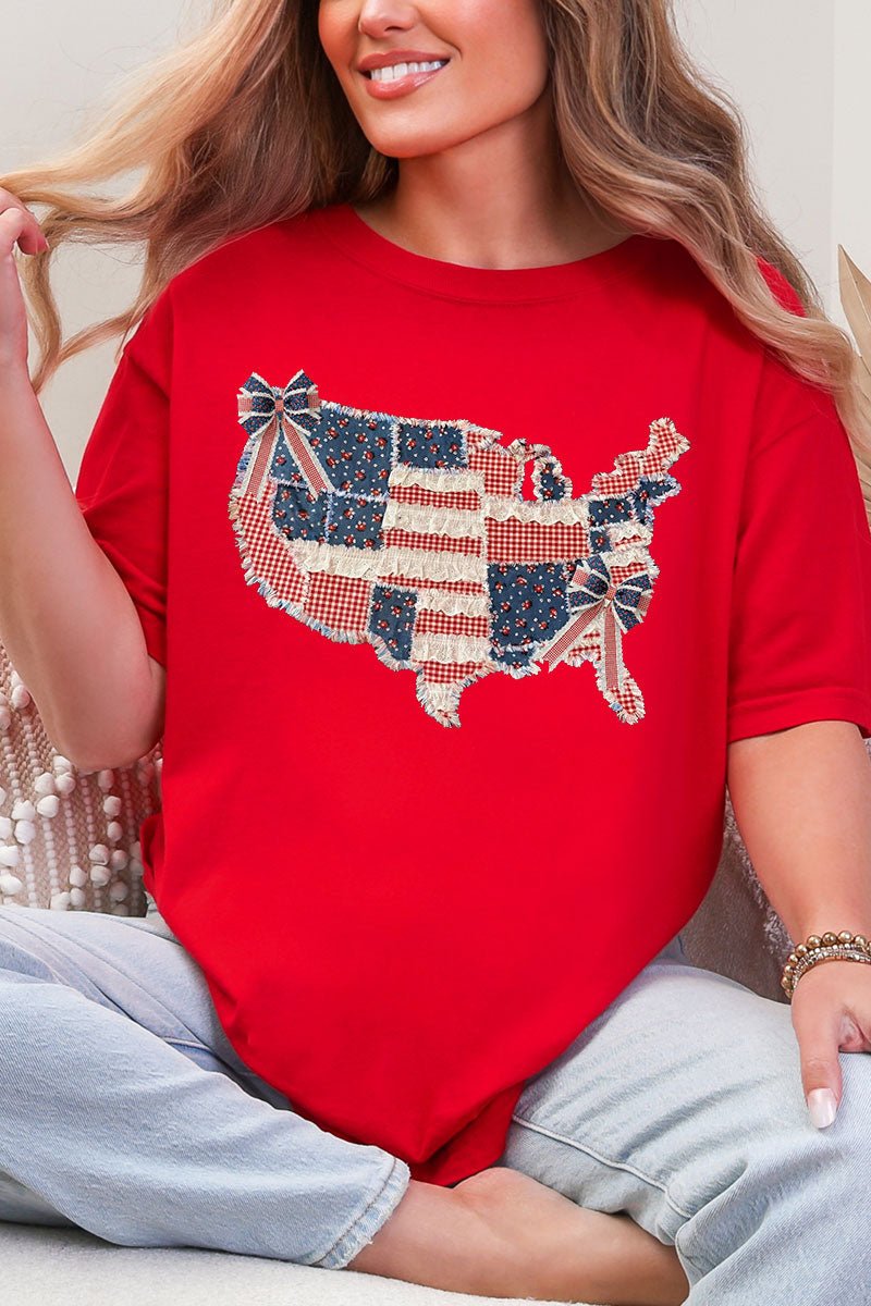 Faux Patchwork USA Map Comfort Colors Adult Ring - Spun Cotton Tee - Wholesale Accessory Market
