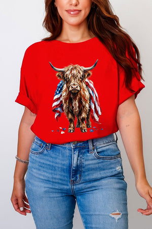 Painted Old Glory Highland Cow Comfort Colors Adult Ring - Spun Cotton Tee - Wholesale Accessory Market