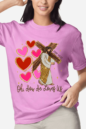 He Loves Us Hearts Comfort Colors Adult Ring - Spun Cotton Tee - Wholesale Accessory Market