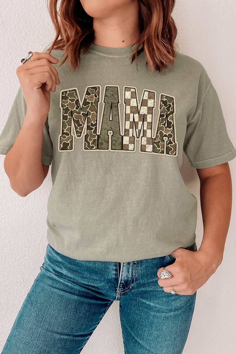 Camo Checkered Mama Comfort Colors Adult Ring - Spun Cotton Tee - Wholesale Accessory Market