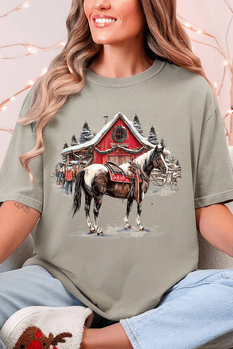 Snowy Stable Christmas Comfort Colors Adult Ring - Spun Cotton Tee - Wholesale Accessory Market