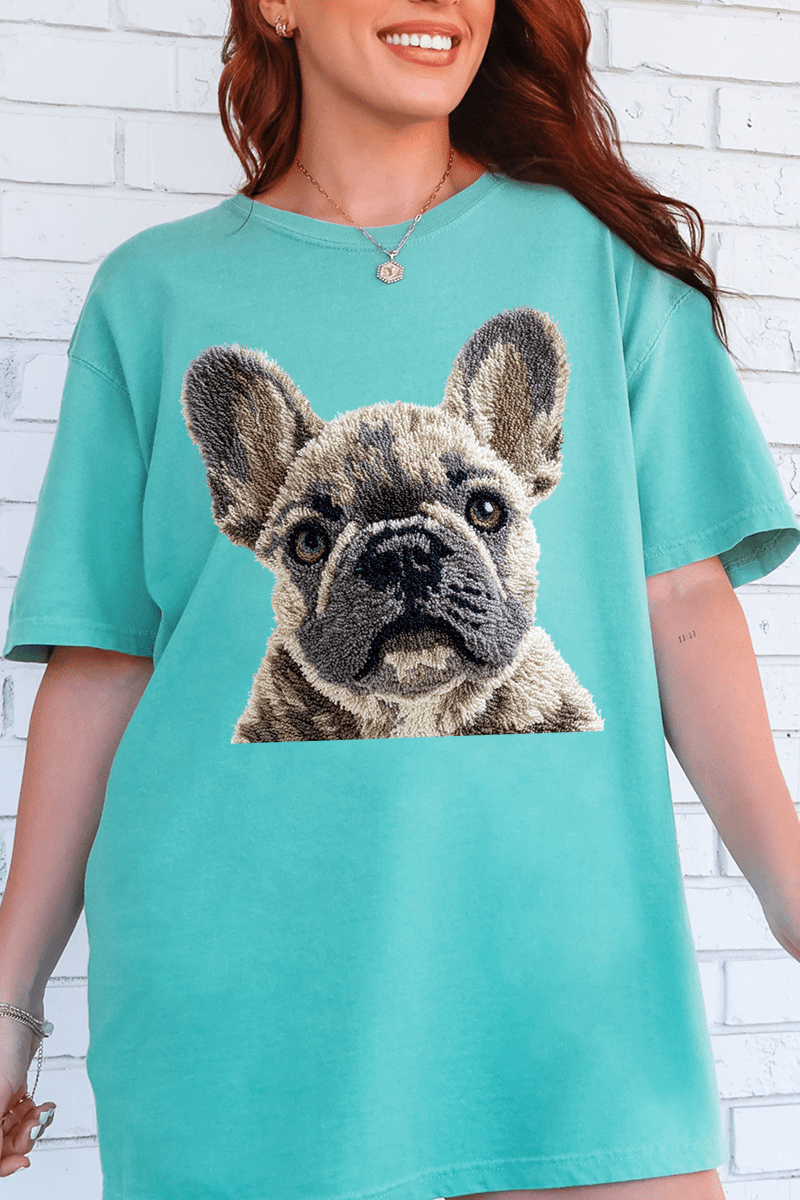 Faux Yarn French Bulldog Comfort Colors Adult Ring - Spun Cotton Tee - Wholesale Accessory Market