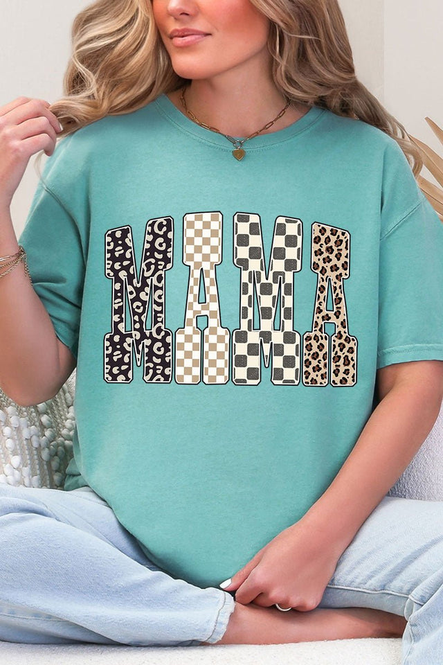 Leopard Checkered Mama Comfort Colors Adult Ring - Spun Cotton Tee - Wholesale Accessory Market