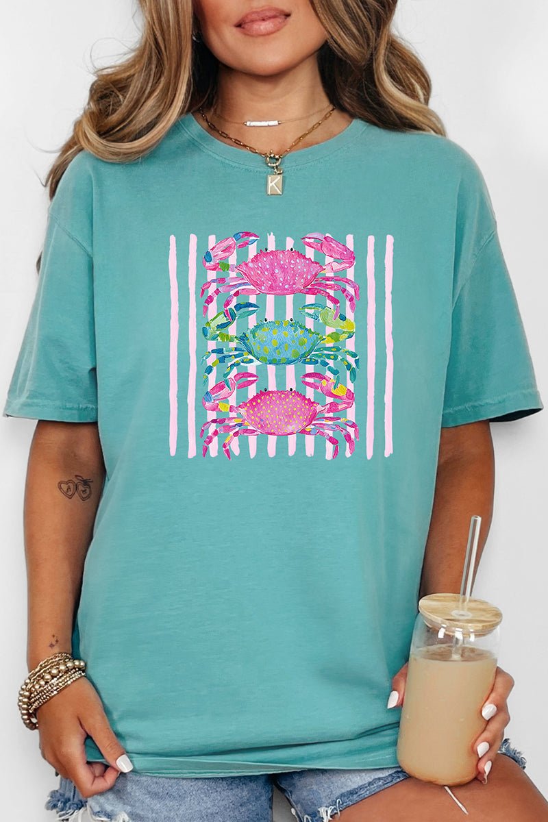Striped Crabby Crew Comfort Colors Adult Ring - Spun Cotton Tee - Wholesale Accessory Market