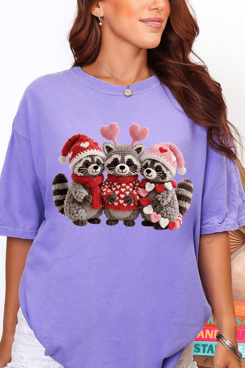 Faux Yarn Raccoon Romance Comfort Colors Adult Ring - Spun Cotton Tee - Wholesale Accessory Market