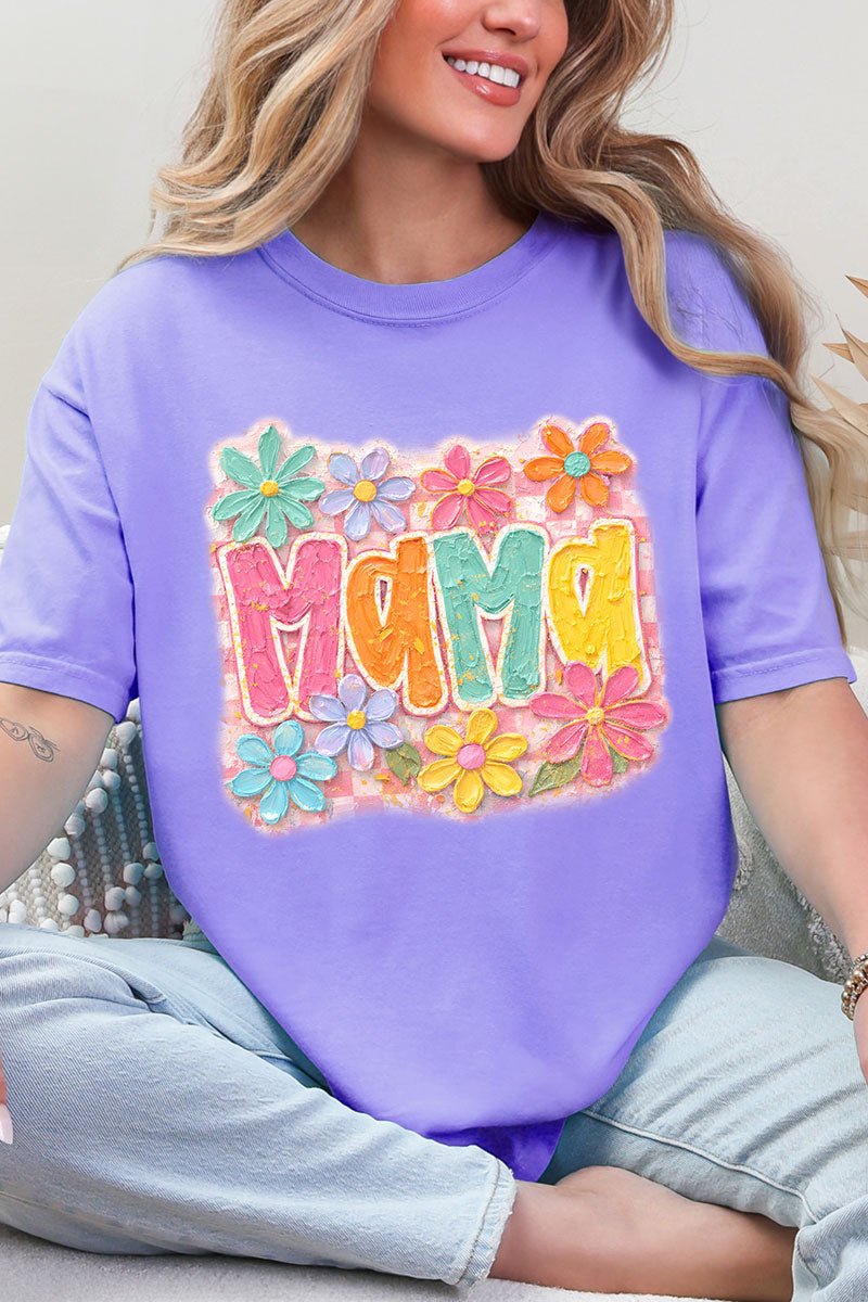 Floral Painted Mama Comfort Colors Adult Ring - Spun Cotton Tee - Wholesale Accessory Market