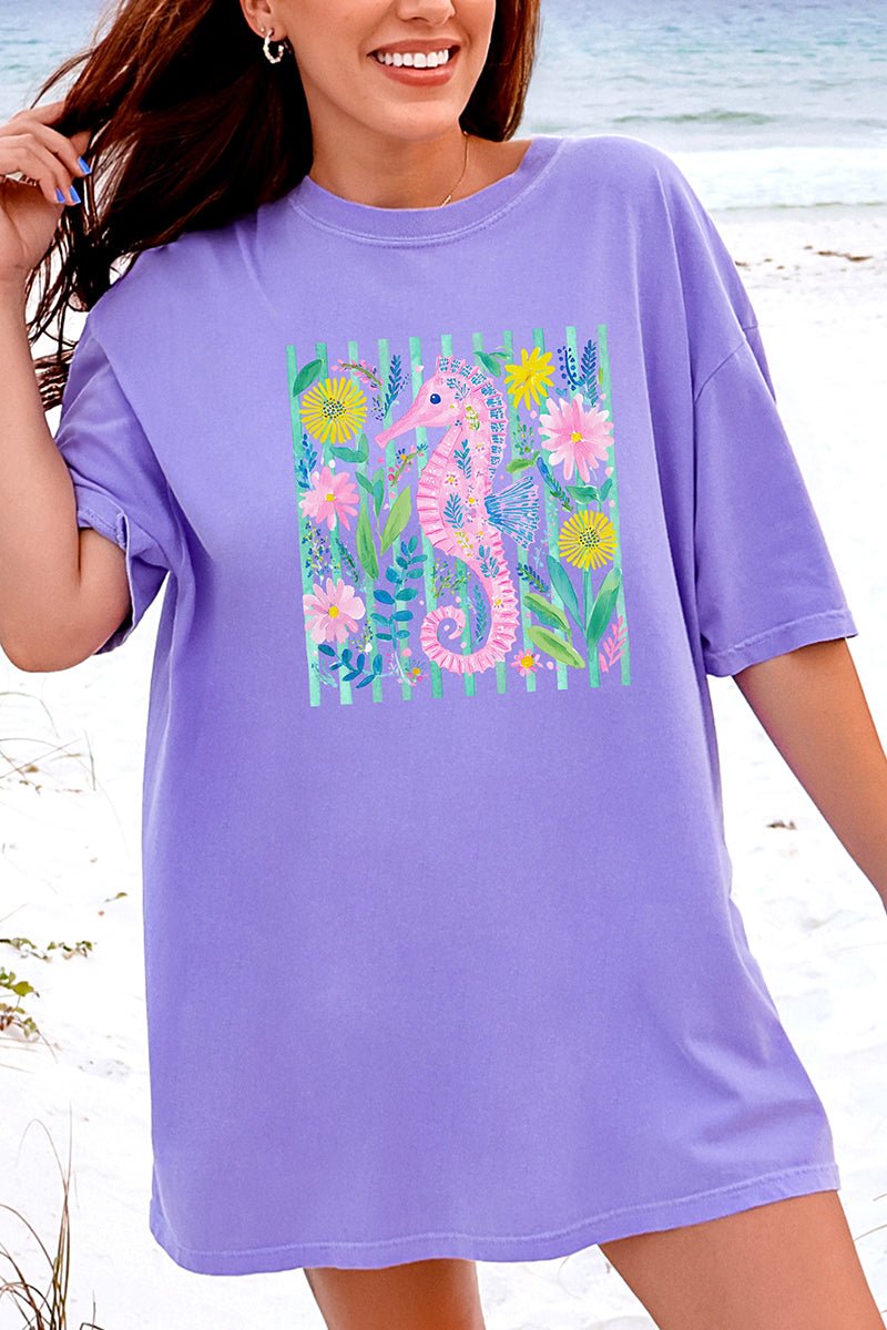 Seahorse Coastal Garden Comfort Colors Adult Ring - Spun Cotton Tee - Wholesale Accessory Market