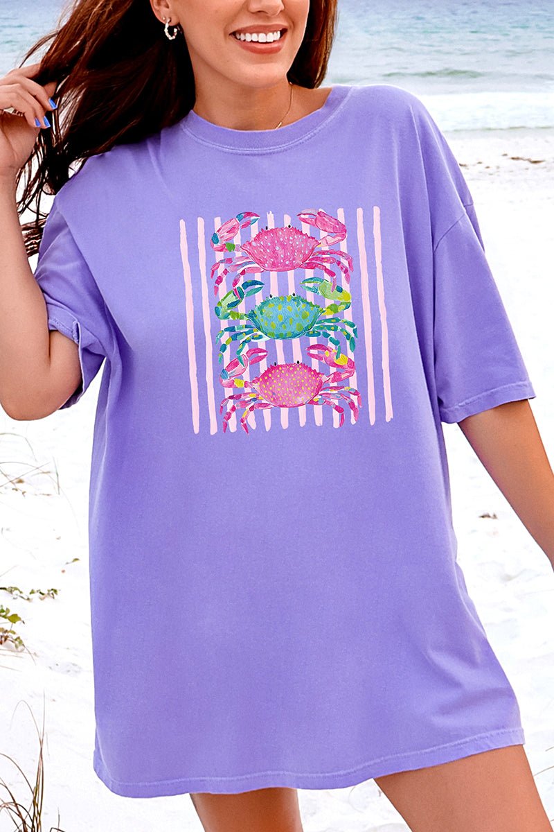 Striped Crabby Crew Comfort Colors Adult Ring - Spun Cotton Tee - Wholesale Accessory Market