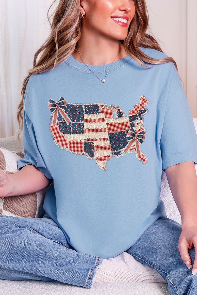 Faux Patchwork USA Map Comfort Colors Adult Ring - Spun Cotton Tee - Wholesale Accessory Market