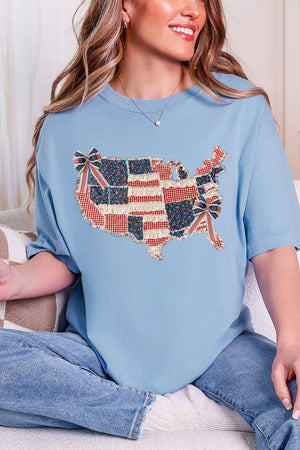 Faux Patchwork USA Map Comfort Colors Adult Ring - Spun Cotton Tee - Wholesale Accessory Market
