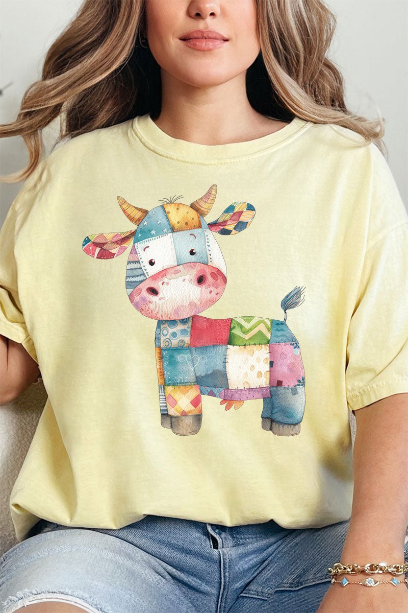 Faux Patchwork Cow Comfort Colors Adult Ring - Spun Cotton Tee - Wholesale Accessory Market