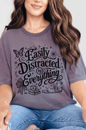 Black Easily Distracted By Everything Comfort Colors Adult Ring-Spun Cotton Tee - Wholesale Accessory Market