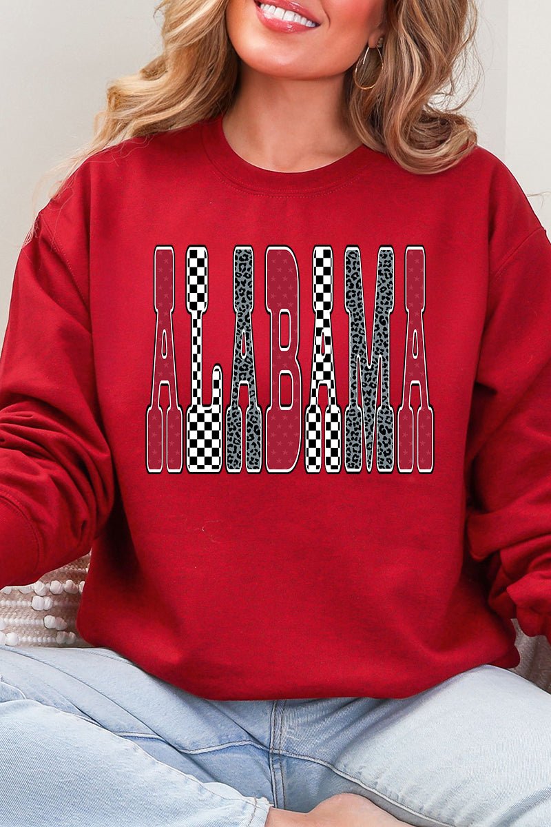 Checkered & Cheetah Alabama Heavy - weight Crew Sweatshirt - Wholesale Accessory Market