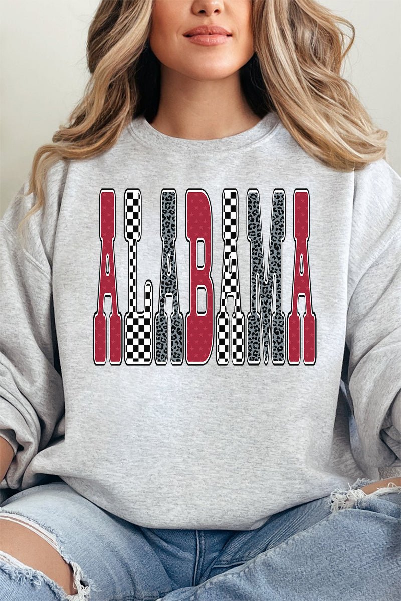 Checkered & Cheetah Alabama Heavy - weight Crew Sweatshirt - Wholesale Accessory Market