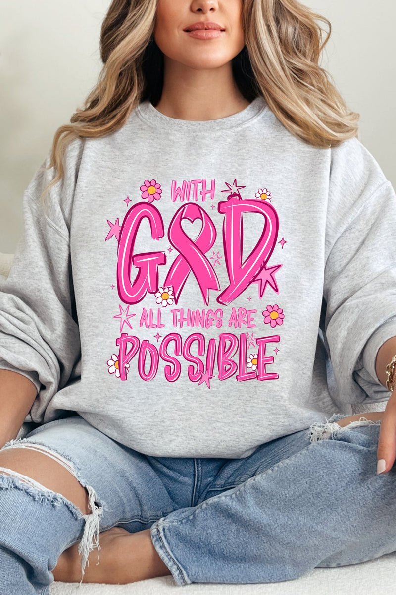 All Things Are Possible Pink Ribbon Heavy Blend Crew Sweatshirt - Wholesale Accessory Market