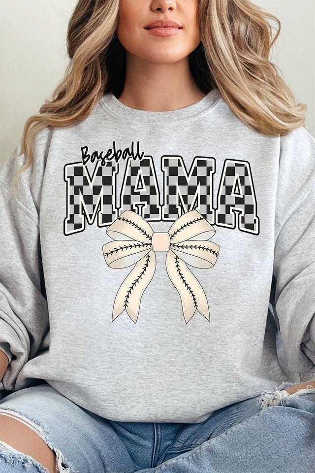 Baseball Checkered Mama Heavy - weight Crew Sweatshirt - Wholesale Accessory Market