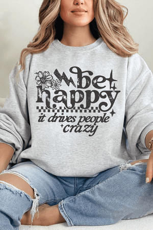 Black Be Happy Heavy Blend Crew Sweatshirt - Wholesale Accessory Market