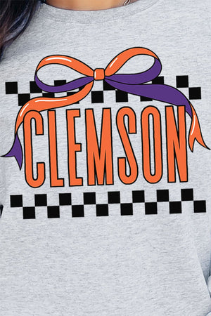 Bow Clemson Check Heavy - weight Crew Sweatshirt - Wholesale Accessory Market