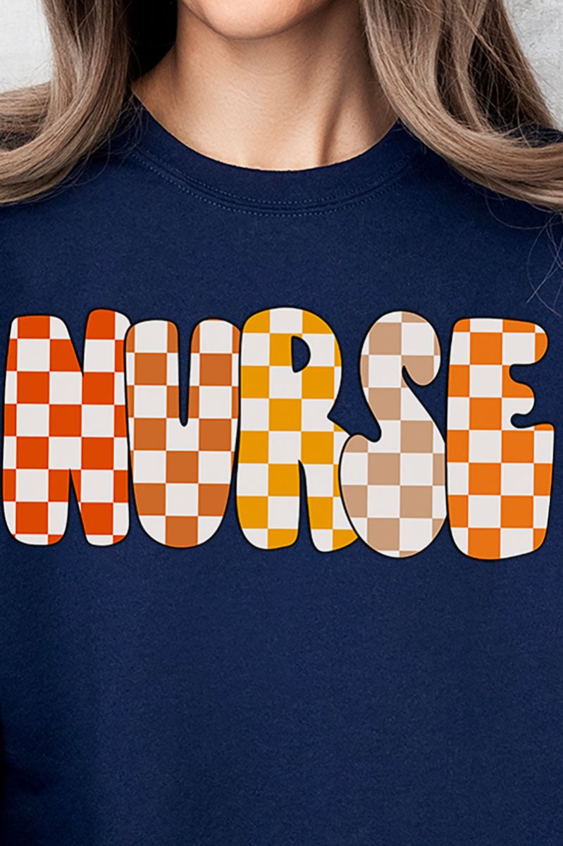 Checkered Autumn Nurse Heavy - weight Crew Sweatshirt - Wholesale Accessory Market