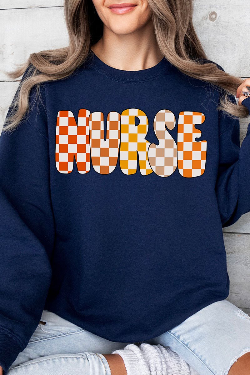Checkered Autumn Nurse Heavy - weight Crew Sweatshirt - Wholesale Accessory Market