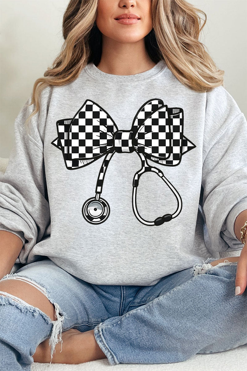 Checkered Black Stethoscope Heavy Blend Crew Sweatshirt - Wholesale Accessory Market