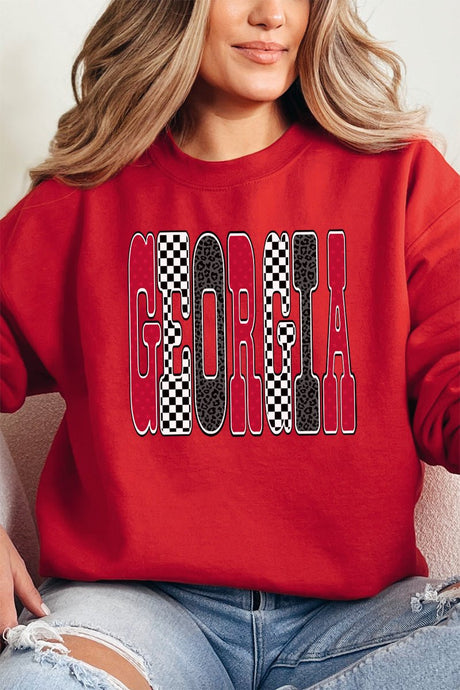 Checkered & Cheetah Georgia Heavy - weight Crew Sweatshirt - Wholesale Accessory Market