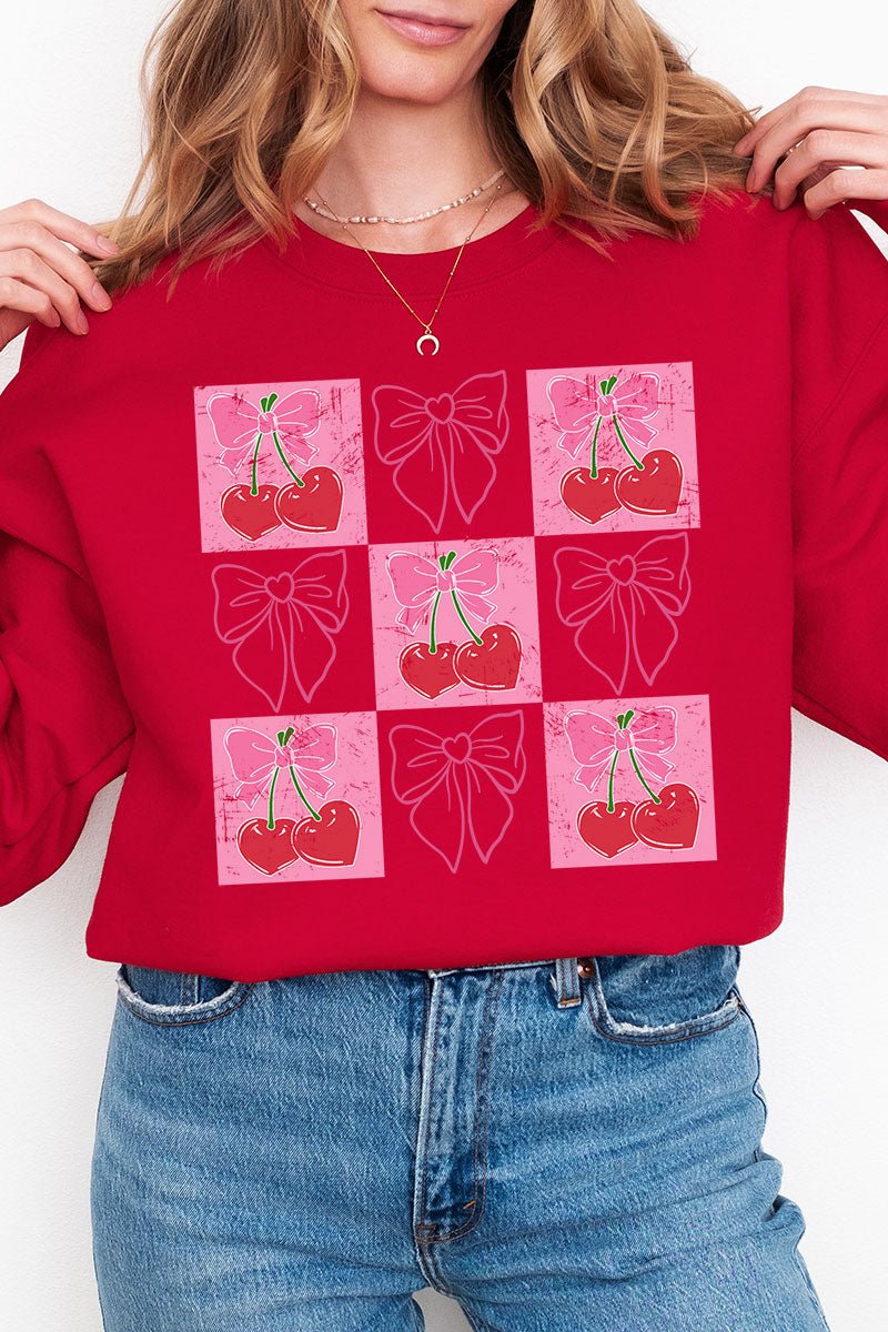 Cherry Love And Coquette Bows Heavy - weight Crew Sweatshirt - Wholesale Accessory Market
