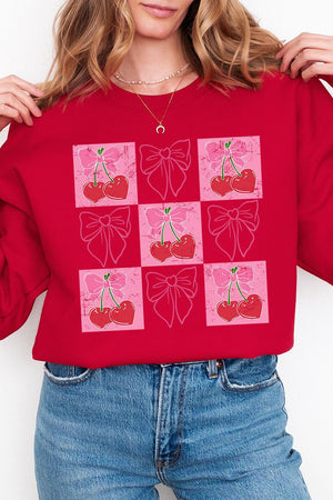 Cherry Love And Coquette Bows Heavy - weight Crew Sweatshirt - Wholesale Accessory Market