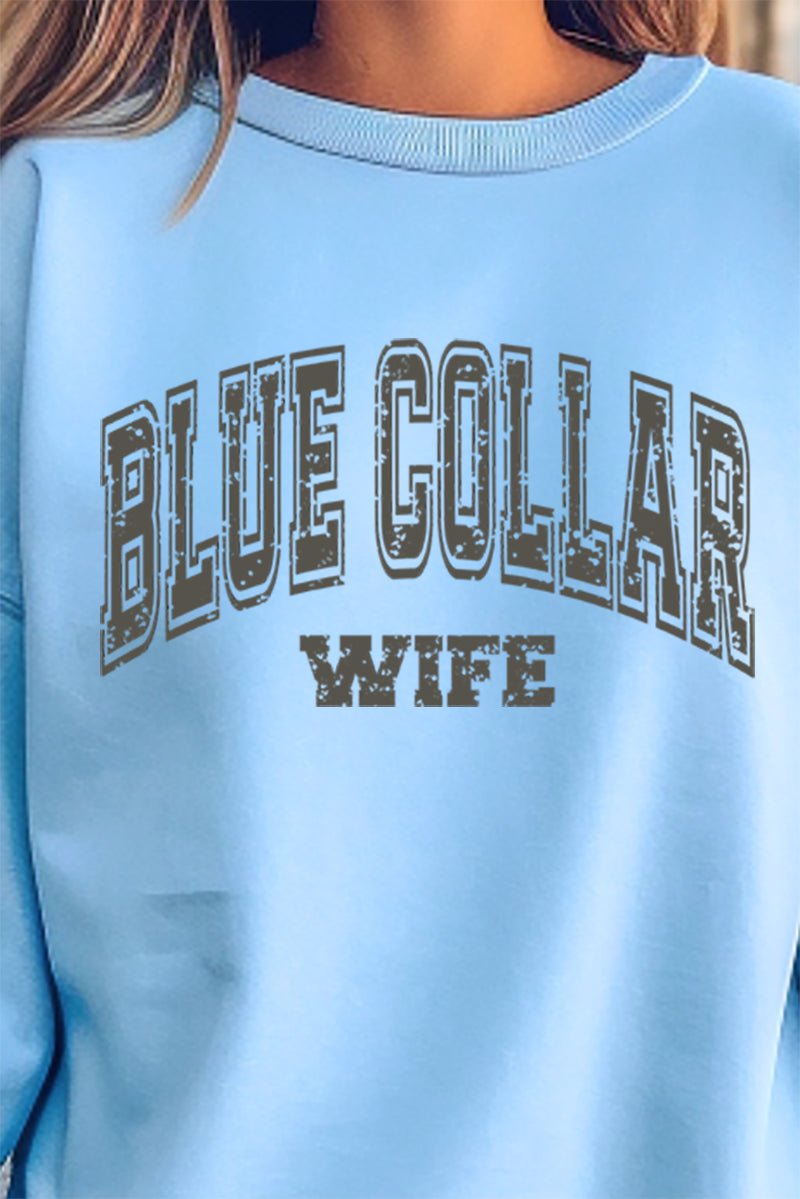 Distressed Blue Collar Wife Heavy - weight Crew Sweatshirt - Wholesale Accessory Market