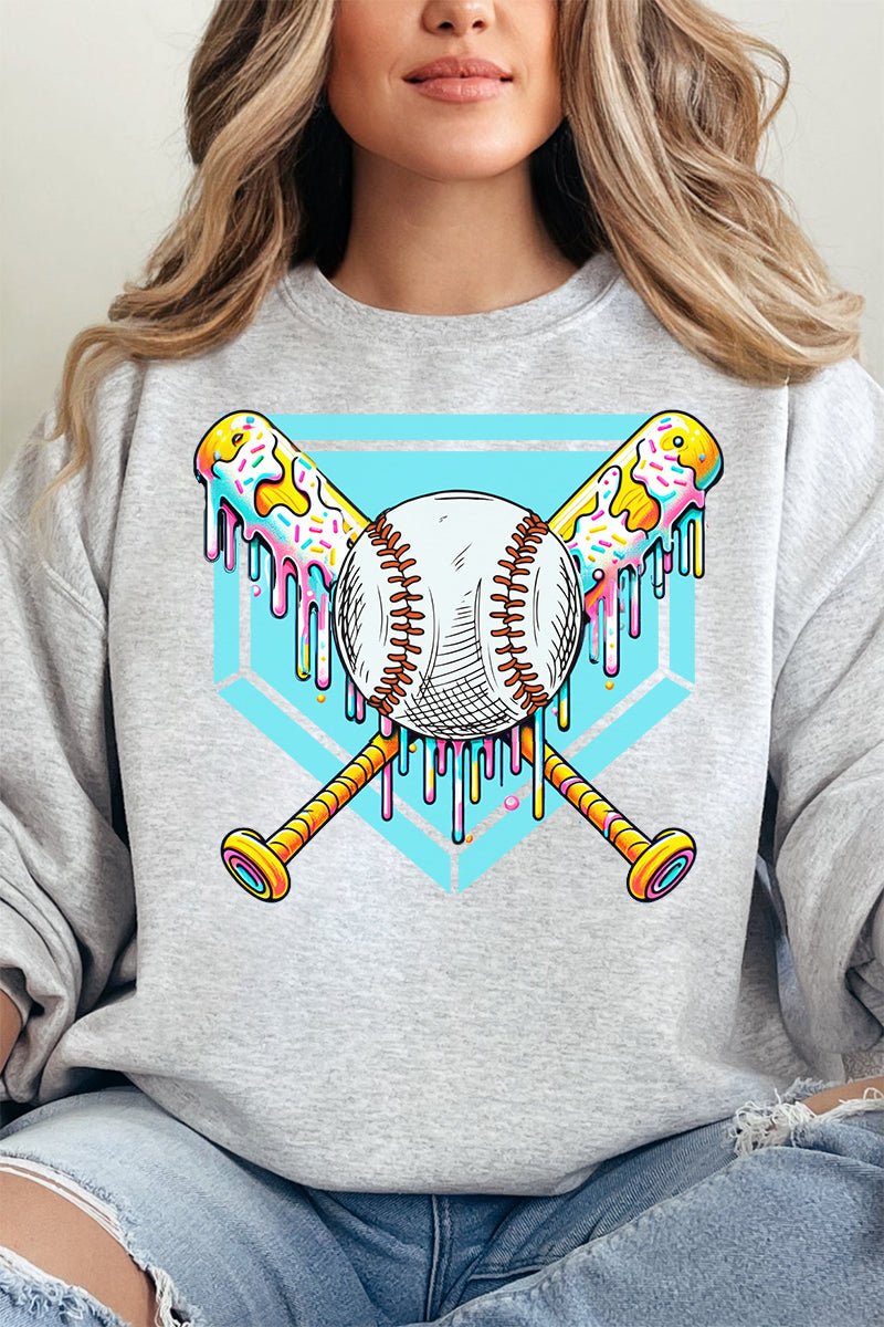 Drippy Baseball Home Plate Heavy - weight Crew Sweatshirt - Wholesale Accessory Market