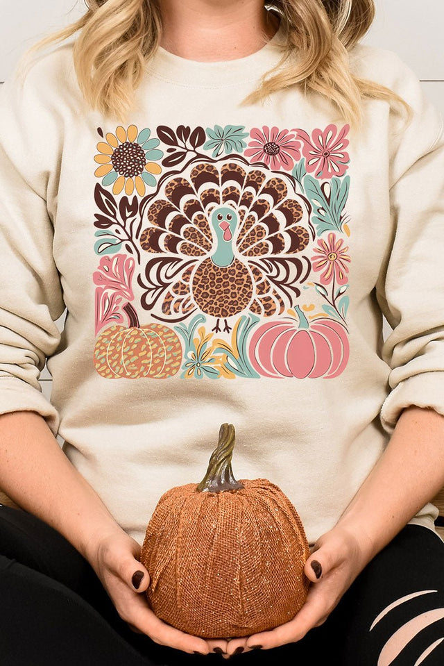 Fall Floral Turkey Heavy Blend Crew Sweatshirt - Wholesale Accessory Market