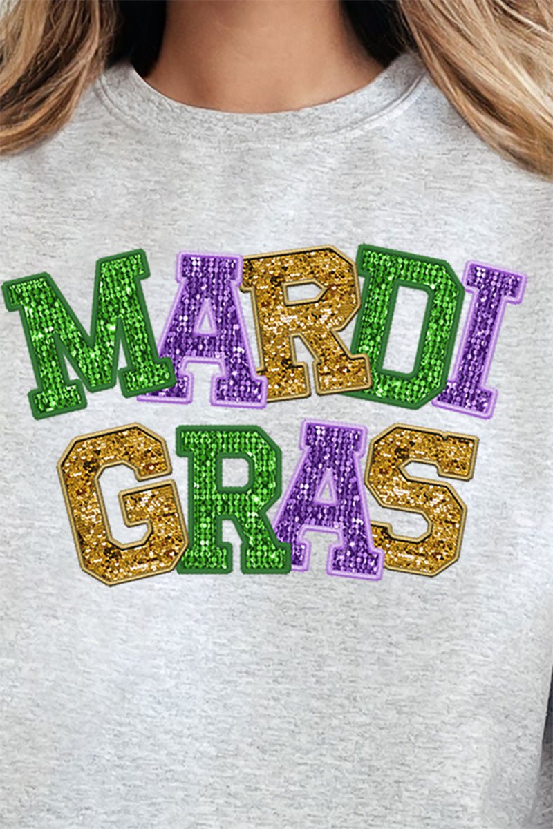 Faux Glitter Mardi Gras Heavy - weight Crew Sweatshirt - Wholesale Accessory Market