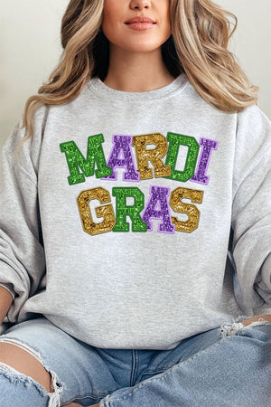 Faux Glitter Mardi Gras Heavy - weight Crew Sweatshirt - Wholesale Accessory Market