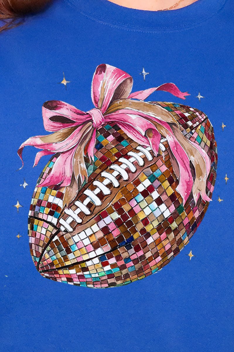 Faux Sequin Colorful Football Transfer Heavy - weight Crew Sweatshirt - Wholesale Accessory Market