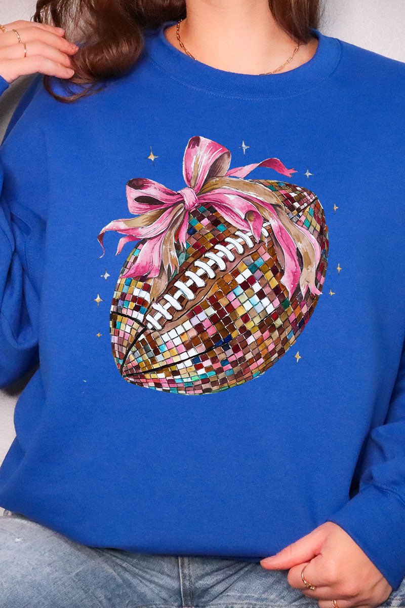 Faux Sequin Colorful Football Transfer Heavy - weight Crew Sweatshirt - Wholesale Accessory Market