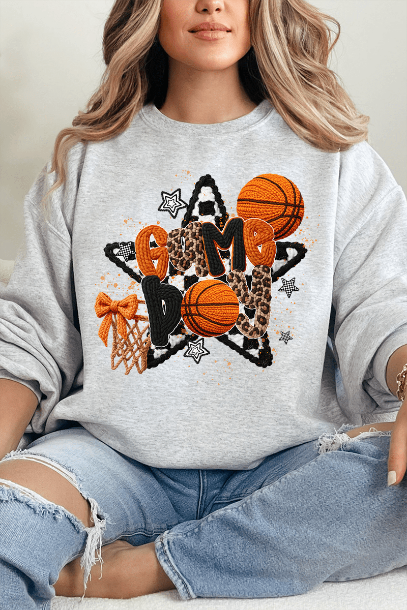 Faux Yarn Basketball Game Day Heavy Blend Crew Sweatshirt - Wholesale Accessory Market