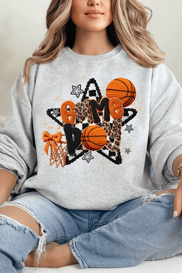Faux Yarn Basketball Game Day Heavy Blend Crew Sweatshirt - Wholesale Accessory Market