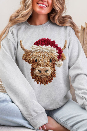 Faux Yarn Highland Cow Heavy Blend Crew Sweatshirt - Wholesale Accessory Market