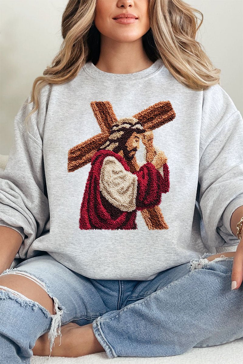 Faux Yarn Jesus At The Cross Heavy Blend Crew Sweatshirt - Wholesale Accessory Market