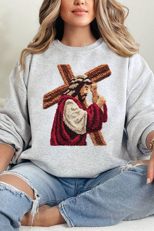 Faux Yarn Jesus At The Cross Heavy Blend Crew Sweatshirt - Wholesale Accessory Market