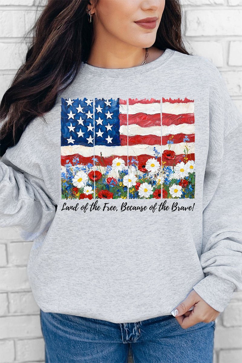 Floral Land Of The Free Heavy - weight Crew Sweatshirt - Wholesale Accessory Market
