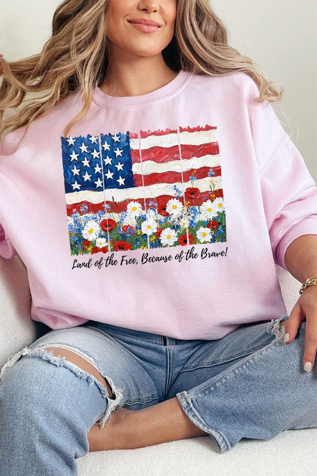 Floral Land Of The Free Heavy - weight Crew Sweatshirt - Wholesale Accessory Market