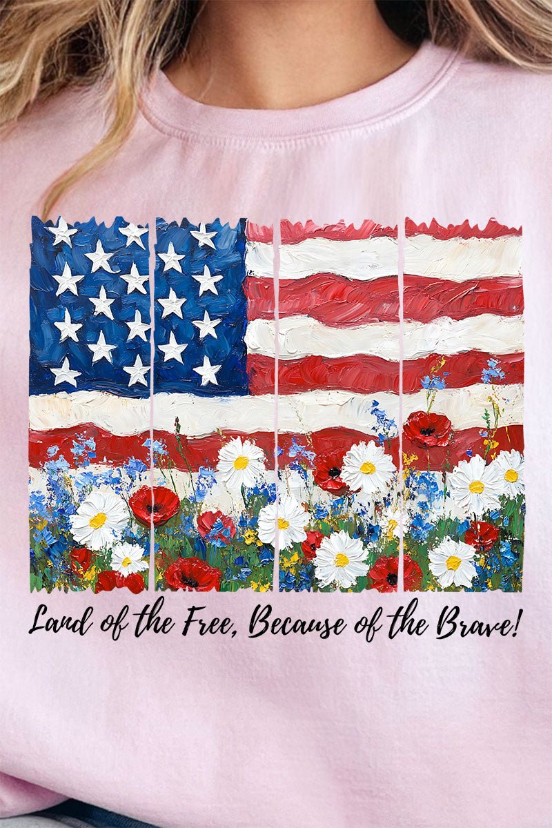 Floral Land Of The Free Heavy - weight Crew Sweatshirt - Wholesale Accessory Market