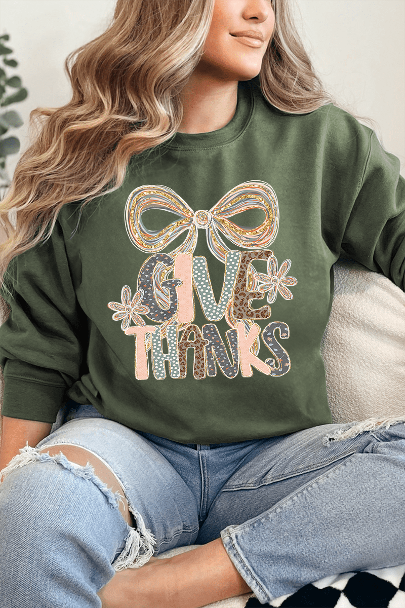 Give Thanks Coquette Heavy - weight Crew Sweatshirt - Wholesale Accessory Market