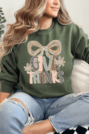 Give Thanks Coquette Heavy - weight Crew Sweatshirt - Wholesale Accessory Market