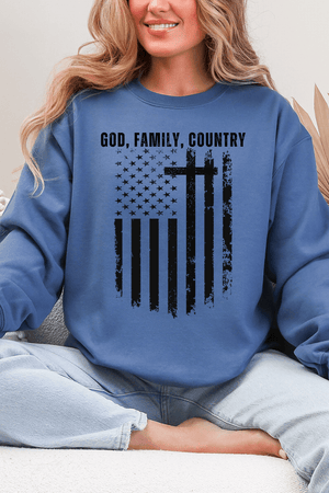 God, Family, Country Heavy - weight Crew Sweatshirt - Wholesale Accessory Market