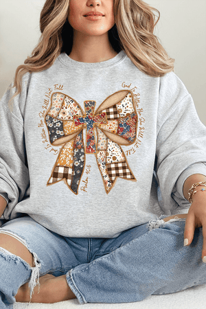 God Is Within Her Patchwork Bow Heavy - weight Crew Sweatshirt - Wholesale Accessory Market