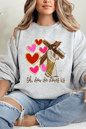 He Loves Us Hearts Heavy Blend Crew Sweatshirt - Wholesale Accessory Market