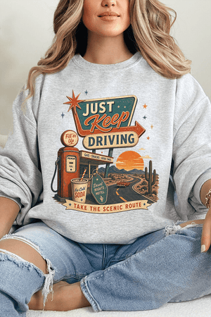 Just Keep Driving Heavy Blend Crew Sweatshirt - Wholesale Accessory Market