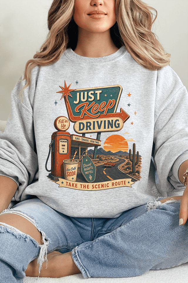 Just Keep Driving Heavy Blend Crew Sweatshirt - Wholesale Accessory Market